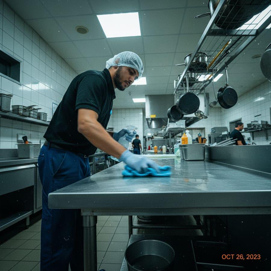 Saniclair technician disinfecting high-touch surfaces in a medical clinic